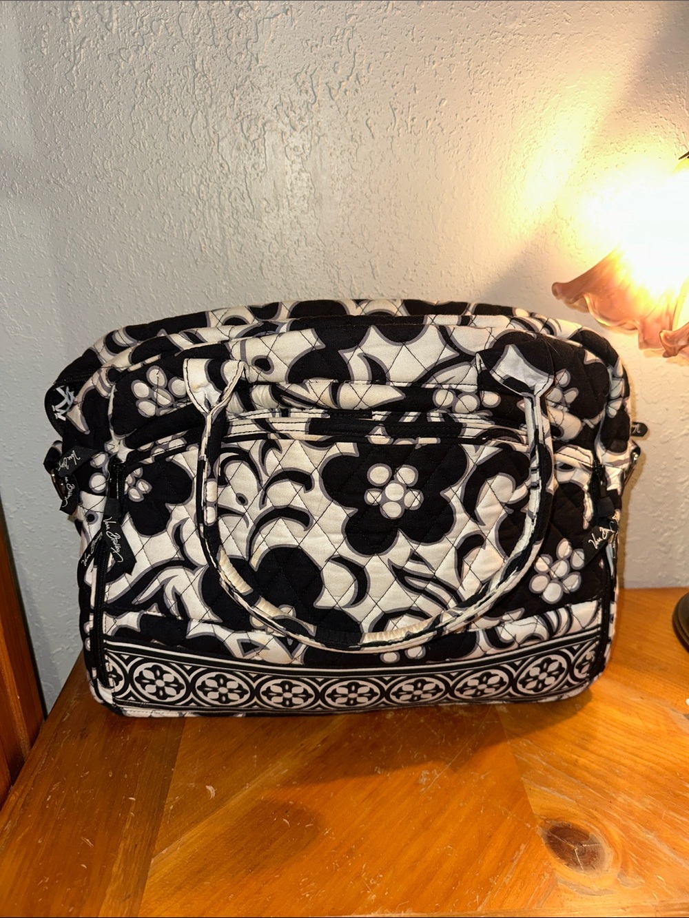 Vera Bradley Black & White Quilted Floral Baby Bag